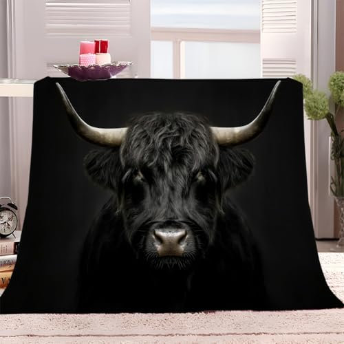 Kuscheldecke Flanell Decke 220x240 cm Tierisches Schwarzes Yak Fleecedecke Flauschig Weich Warme Tagesdecke, 3D Wohndecke Sofadecke Couchdecke für Teens Erwachsene