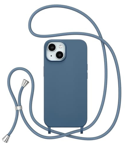 ZTOFERA Crossbody Lanyard Case for iPhone 14 (6.1), Liquid Silicone Protective Phone Case with Adjustable Strap Neck Cord Necklace Girls Women Soft Cover for iPhone 14/13, Blue