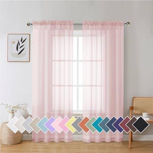 Aiyufeng Blush Pink Sheer Curtains 72 Inch Length 2 Panels Set, Light Filtering Airy Rod Pocket Light Pink Window Curtain Treatment Drapes for Kitchen Bedroom Living, Each 42Wx72L Inches