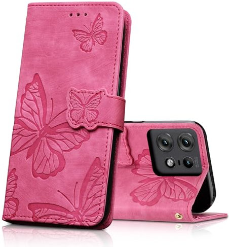 CXTcase Coque pour Motorola Edge 50 Pro, Housse en Cuir PU Etui à Rabat,Magnétique Pochette Portefeuille Étui de Protection pour Motorola Edge 50 Pro, Rose Rouge