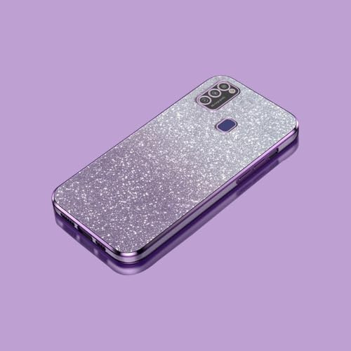 Kompatibel mit Samsung Galaxy M21/M30S | Elektroplattierte Transparente TPU + Glitzerpapier Weiche Handyhülle