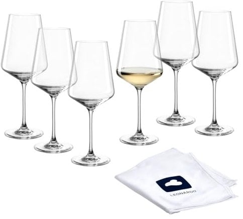 LEONARDO HOME Weißweingläser PUCCINI (6er Set) inkl. Poliertuch • Kratzfeste Weingläser (560 ml) • Spülmaschinenfest & Langlebig • Zeitlose Gläser für Weißwein • Weißwein-Glas Puccini • 040977
