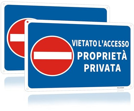 Acuxiaza Cartello Vietato L'accesso 20x30 cm, 2 Pezzi, Blu, Alluminio, Impermeabile, Resistente ai Raggi UV, Con 4 Fori, Segnale di Divieto, Vietato l'accesso (Proprietà Privata)