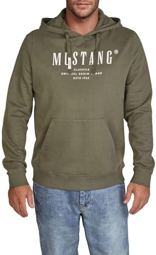 MUSTANG Hoodie Herren Bennet Regular Fit Kapuzenpullover Pullover Print 100% Baumwolle, Größe:L, Farbe:Dusty Olive (1016080-6357)