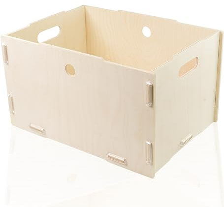 clipfritz - Aufbewahrungsbox Holz ohne Deckel (Unlackiert ca.40x30x23cm) Aufbewahrungskiste für Kinderzimmer - Ordnungsbox als Holztruhe - Holzbox extra stabil - Stapelkisten/Stapelboxen für Spielzeug
