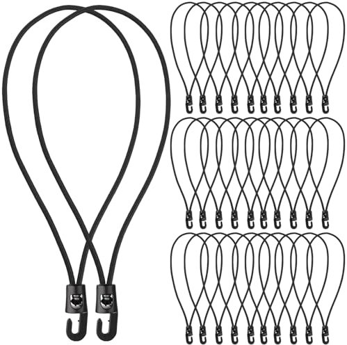 Vikcvcsc Set di 30 Corde Elastiche con Gancio, Elastici con Ganci 25cm, Multifunzionale Corda Elastica per Teloni Occhiellati e Striscioni, Elastiche per Telone, Campeggio, Bagagli