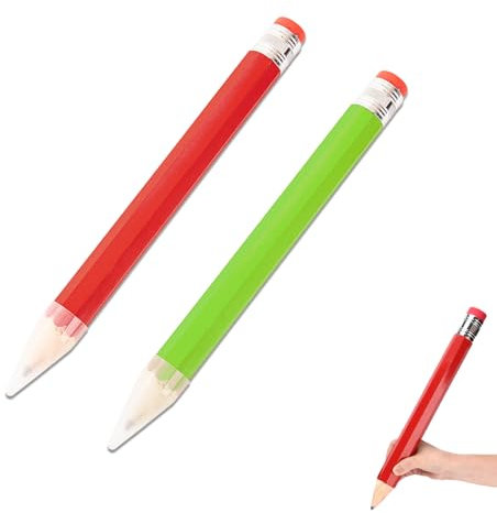 Billowvolve 2pcs Hölzerne Riesen Bleistift Jumbo Bleistifte Übergroße Spielzeugbleistift mit Kappe und Radiergummi 34CM für Kinder, Schule, Zuhause, Büro