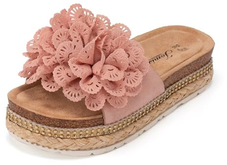 JOMIX Sabot Orthopédique Femme été Bohème Sandales Femmes avec Fleurs Espadrilles Femme Plateforme Claquettes été Confortables pour Maison Piscine Plage Mer (Rose, 39)