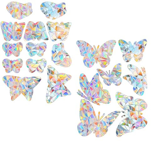 Nogeqi 19 Stück Sonnenfänger Sticker, Rainbow Suncatcher Sticker Fenster, Schmetterling Prisma Fensteraufkleber Vogelschutz, Regenbogen Fenstersticker Schmetterlinge, Aufkleber Fenster Für Vogelschlag