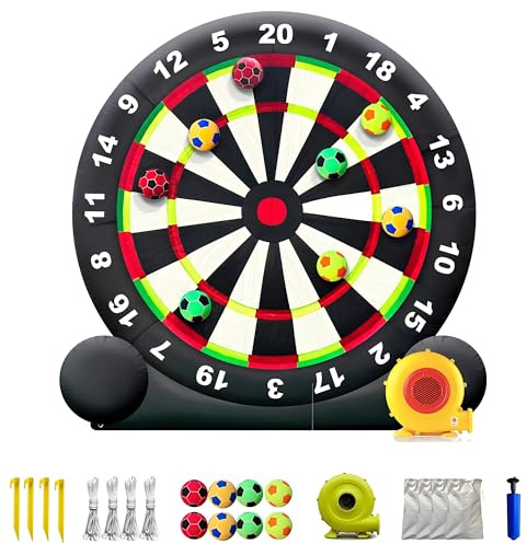 Fußball Dartscheibe Aufblasbar Outdoor mit 370W Gebläse und 8 Bälle Wurfspiel Kinder Riesiges Outdoor Fußball Dartbrettspiel mit großem Ziel (A)