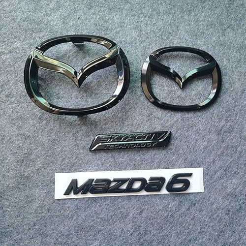 LFWCZS vorne hinten Ersatz Emblem Kit für Mazda 6 Sport Combi 2015 2016 2017,Schwarz Kühlergrill Kofferraum Plakette Zeichen Badge Aufkleber Logo 3D Metall Kfz Dekor Tuning Zubehör,just Mazda 6