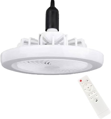 Angeer LED Ceiling Fan Light with Remote-2-in-1 Fan & E27 Light Fixture,3 Speeds & 3 Color Temperatures,Bedroom Ceiling Fan Bulb for Home/Office (White, Fixed Head)