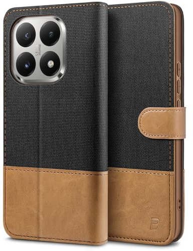 BEZ Handyhülle für Xiaomi 15T Hülle, Tasche Kompatibel mit Xiaomi 15T, Schutzhüllen aus Klappetui mit Kreditkartenhaltern, Ständer, Magnetverschluss, Schwarz