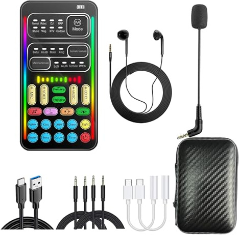 Carte son portable changeur de voix et carte d'effets sonores - 16 effets intégrés, modulation en temps réel, avec micro et casque de surveillance, compatible avec PS5/PS4/Xbox One/S/X/PC/ordinateur