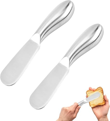 BOBITALK 2 Stück Buttermesser Set,Edelstahl Buttermesser Klein, Nutella Messer für Sahne, Marmelade und Käse, Tägliches Frühstück Spreader(13.5 cm x 2.5CM)
