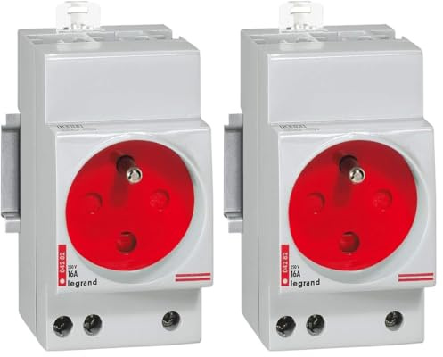 Legrand 004282 Prise de Courant Modulaire, 2P+T à Éclips et à Détrompage, 2.5 Modules, 10A à 16A, 250V, Gris/Rouge (Lot de 2)