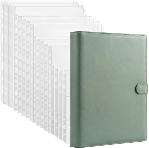 A4 Ring Binder Display Folders, 4 Ring Binder Presentation Folders Storage Book, Leather Folder Waterproof Pockets Organizer with 19 PCS Mix Zipper Binder Pouch Folders for Important Documents & Cash
