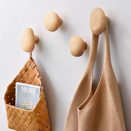 OUGPIU Holzmantel Haken Punkt Runde Kleiderbügel Garderobenhaken Holz 4er Set,Kleiderhaken Holz,Runde Dekorative Holzhaken aus Buche,Wandgarderobe für Jacken,Handtücher,Hut und Tasche