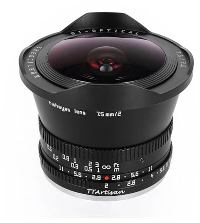 TTArtisan 7.5mm F2 APS-C Manual Focus Wide Angle Fisheye Lens,Compatible For Nikon Z Sony E Canon EOS RF Fuji X Leica L Canon EOS M M43(Sony E-mount(FE))