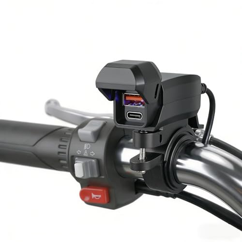 54W 2 Anschlüsse Motorrad USB Ladegerät 36W PD3.0 & 18W QC 3.0 Ladebuchse | IP65 Wasserdicht Kompaktes Mini Design 1,40m Kabel Lenker USB Steckdose für 12-24V DC Motorrad Roller Quad E-Motorrad Zubehör