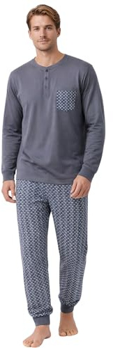 Intimitaly Vanuè - Pigiama Uomo Cotone Lungo 100%, Maglia Maniche Lunghe e Pantalone, Leggero e Traspirante, Primavera Estate (IT, Testo, XXL, Regular, Regular, Vs1238 VAR-2)