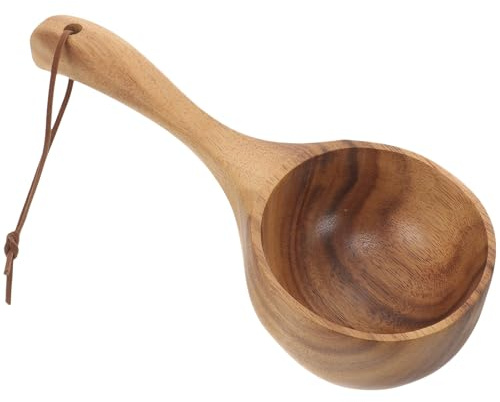 NIYANGLE Water Dipper Spoon Small Ladle Wooden Bath Ladle with Long Handle Ergonomic Design Natural Wood Material Sturdy Bathroom Sauna Scoop for Home Bathing and Shower Use
