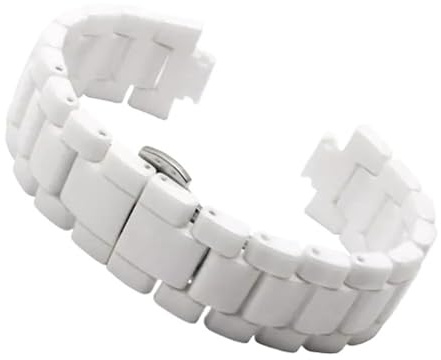 Generisch 18 mm Arc-Keramik-Uhrenarmband, weiß, Ersatzarmband, kompatibel mit AR1425 1426 1443, helle Uhrenkette, konvex, 19 x 9 mm