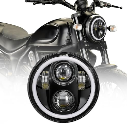 5,75 Zoll LED Motorrad Scheinwerfer mit DRL Hi/Lo Abblendlicht Passend | E-geprüft für 5,75 Zoll Runde Scheinwerfer Konzipiert, Kompatibel mit Vielen Motorradmodellen für Simson S51 S70 S50