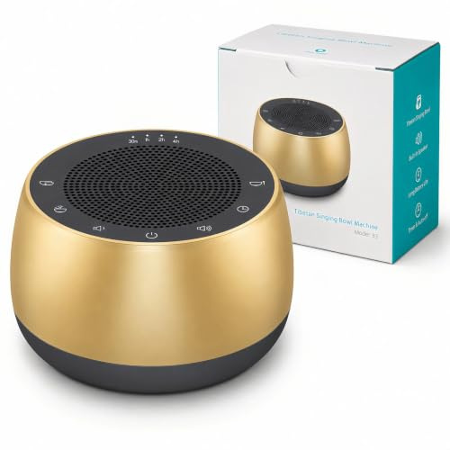 LUCYLANKER Bol Chantant Tibétain Électronique, Machine à Sons Sans Fil avec Minuterie, Accessoires Méditation pour Yoga & Sommeil, Appareil de Sonothérapie Portable pour Maison & Studio (Or)
