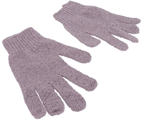 WESIEVYA 1 Pair Purple Five Fingers Bath Exfoliating Gloves with Nylon Material, Double-sided Exfoliating Feature for Shower, Bath and Sauna Use, Suitable for Men and Women