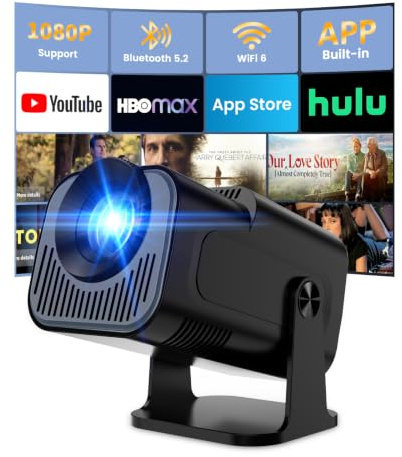 Vidéoprojecteur 4K 1080P WiFi 6 et Bluetooth 5.4 Rotation 180°, Noir