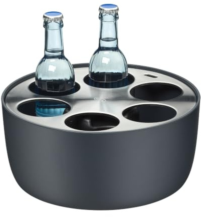 alfi CIRCLE Flaschenkühler für 6 Flaschen bis zu 0,50l, stainless steel | Getränkekühler mit Kühlakku, Aktivkühlung für Meeting & Konferenz, Kunststoff mit Edelstahlabdeckung