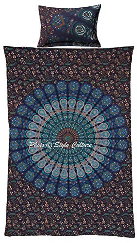 Stylo Culture Twin Cotton Indisch Mandala Bettbezug Bettwäsche Set Gedruckt Pfau Auge Floral Blue Duvet Cover Von