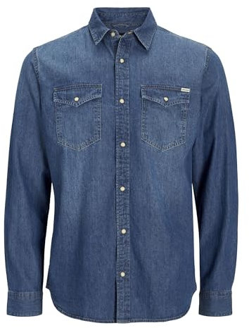 JACK & JONES Jjesheridan Shirt L/s, Camicia in jeans Uomo, Blu (Medium Blue Denim Fit:Slim), X-Small