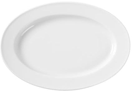 HENDI Plat ovale, bords renforcés, émaillage de qualité, résistance aux impacts et à l'usure, convient à micro-ondes et lave-vaisselle, 290x200mm, porcelaine blanche