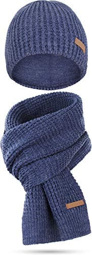 normani Winterset bestehend aus Mütze und Schal mit Schafwolle Farbe Nampa/Jeans-meliert