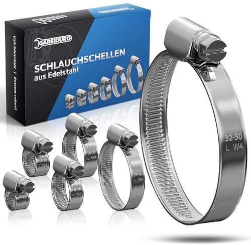 GARSIDURO® 24 colliers de serrage metallique inox 8-50mm – assortiment colliers serrage professionnels en acier inoxydable V2A pour machine à laver, piscine, voiture | pinces de tuyau 8-50 mm