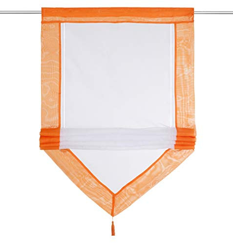 Raffrollo mit Quaste Dreieck Raffgardine Voile Transparent Tunnelzug Vorhang (BxH 60x140cm, Orange)