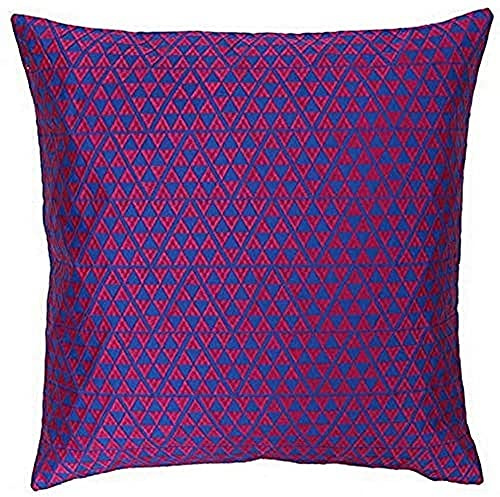 Riva Paoletti Louvre Cushion Cover Skydiver Blue and Camellia Pink Metallic Jacquard Fabric Geometric Triangle Design 100% Polyester 45 x 45cm (18 x 18 inches)