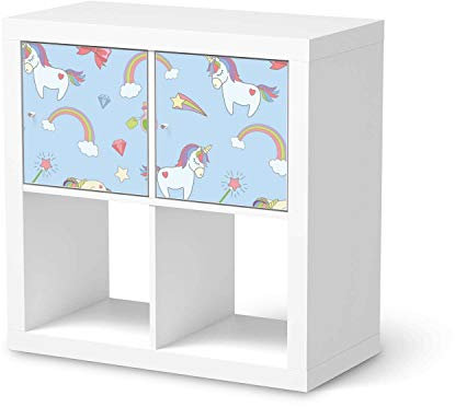 Kinder Möbel Klebefolie - passend für IKEA Kallax Regal 2 Türen Quer I Tolle Kinderzimmer Einrichtung - Möbelsticker für Kinder- und Babyzimmer I Design: Rainbow Unicorn