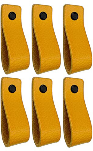 Brute Strength - Ledergriffe für Möbel - Ockergelb - 6 Stück - 16,5 x 2,5 cm - Schrankgriff, Türgriff für Küche, Bad, Schränke, Kommode, Holz
