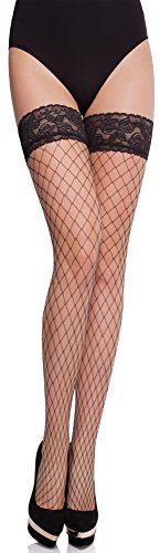 Merry Style Medias Rejilla Autoadhesivas de Red Malla Lencería Sexy Mujer MSSS003 (Negro-2, M/L (40-44))