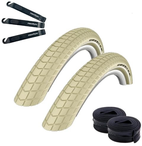 Angebot-Set / 2 x Schwalbe Big Ben Fahrradreifen K-Guard Creme mit Reflex 50-622 (28 x 2,00) + 2 Schwalbe Schläuche AV19 inkl. maxxi4you Reifenheber