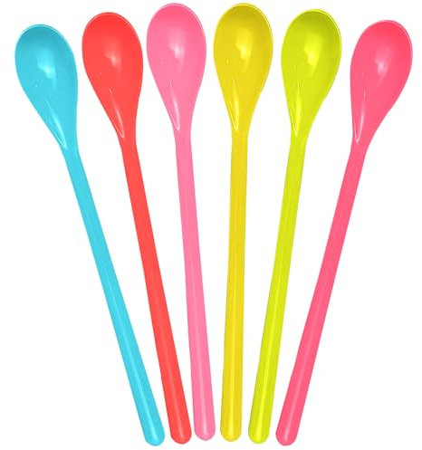 LATRAT 6 Cucharas Multicolor de Plástico - Longitud Variada para Huevo y Postre - Cubiertos de Colores