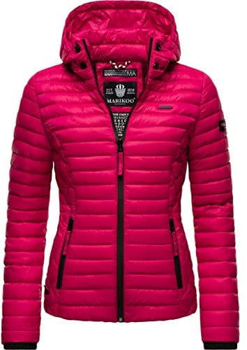 MARIKOO leichte Damen Übergangsjacke kurz mitteldick gefütterte Steppjacke mit Kapuze Samtpfote Fuchsia Gr. XS