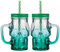 PRETYZOOM 2 Pack Mason Jars Mugs, 500ML Glass Skull Mason Drinking Mugs Tumbler Cup with Lid and Straw, Halloween Skull Gradient Color Glass Cup for Beverage, Brandy, Liquor, Jello