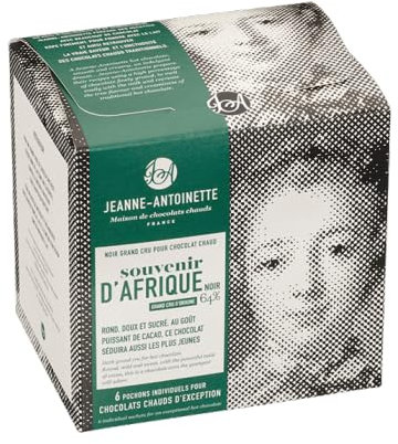 JEANNE-ANTOINETTE - Chocolat Chaud - Souvenir D'Afrique - Noir 68% - Râpé finement - Intense - Copeaux de chocolat - Origine Afrique de l'ouest - Made In France - 36 Pochons