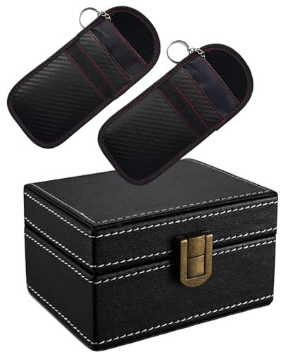 FOVNOT Autoschlüssel Schutz Keyless Box Faraday Diebstahlschutz Keyless Go Schutz Für Autoschlüssel Hülle RFID Abschirmbox, Keyless Go Schutz Autoschlüssel Box (1 Faraday Box + 2 Faraday Bag)