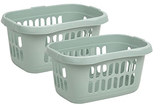 JMS we create smile [Set of 2] - Large 60L Laundry Basket Plastic Hipster Clothes Washing Bedding Linen Storage - (Silver Sage)