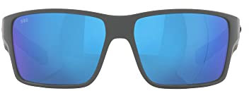 Costa Del Mar Reefton Pro Rechteckige Sonnenbrille für Herren, Grau/Polarisiertes Blau, verspiegelt, 580 g, 63 mm